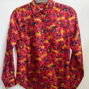 J. Crew Collection Silk Twill Button Up Jungle Cat Print Shirt